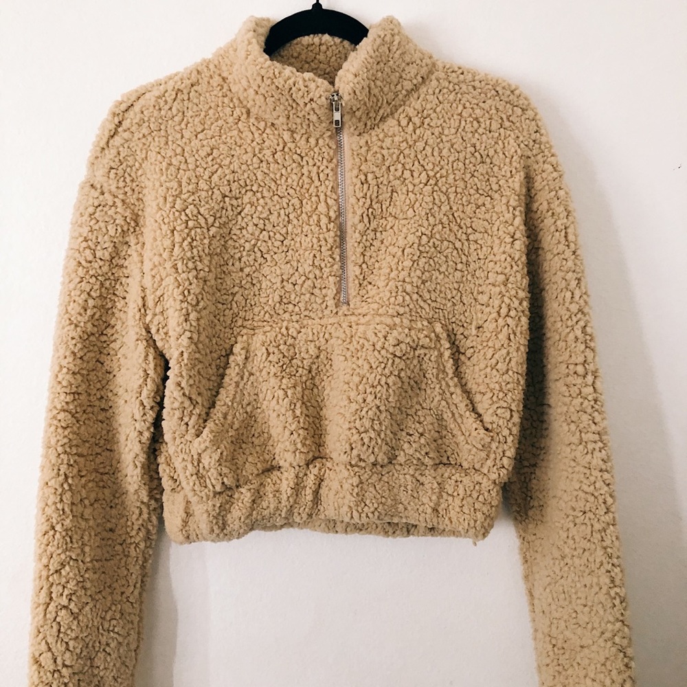 Teddy crop zip up sweater